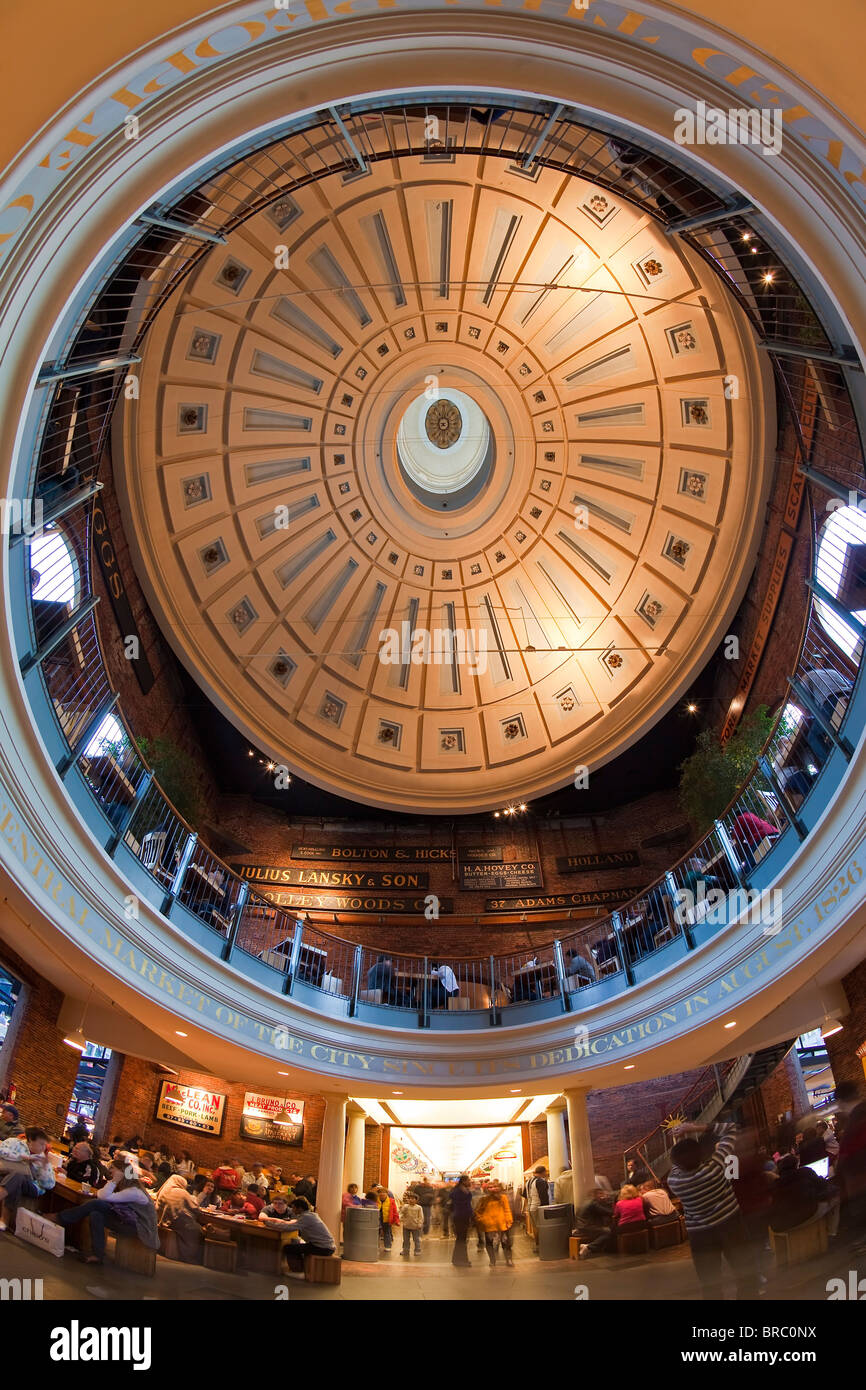 Interior dome in the Grand Food Hall of Quincy Market, Boston, Massachusetts, New England, USA Stock Photo