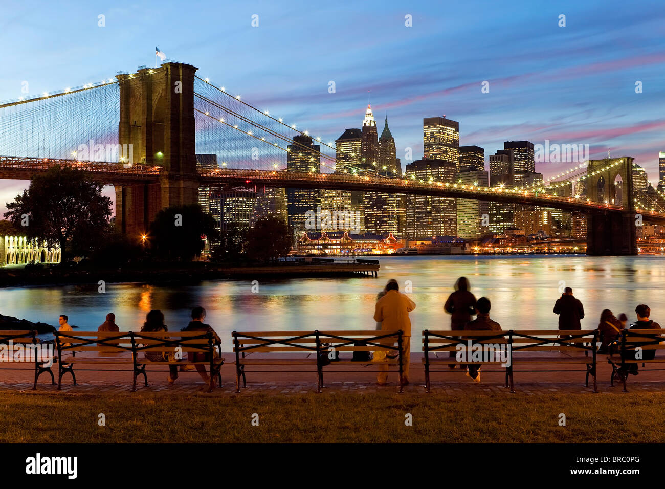 The Brooklyn Bridge spanning the East River between Brooklyn and Manhanttan, New York City, New York, USA Stock Photo