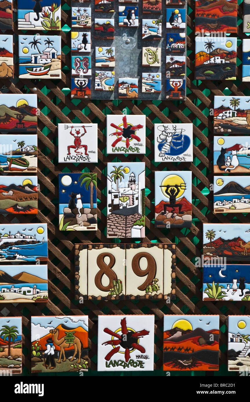 dh TEGUISE LANZAROTE Lanzarote art tiles tourist shop souvenirs display