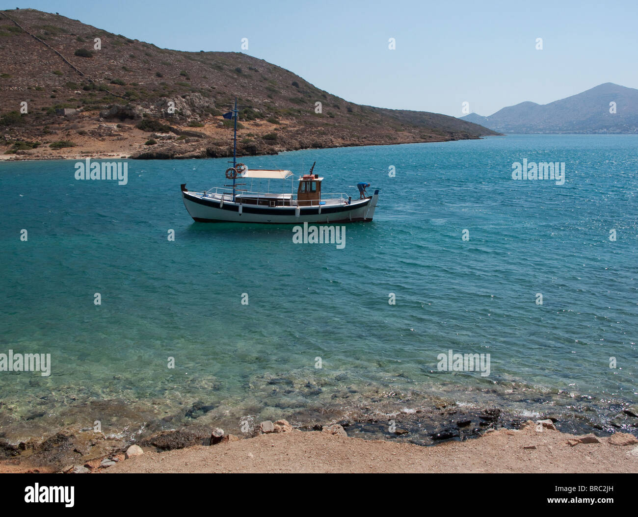 Moored Boat, Spinalonga, Crete Stock Photo