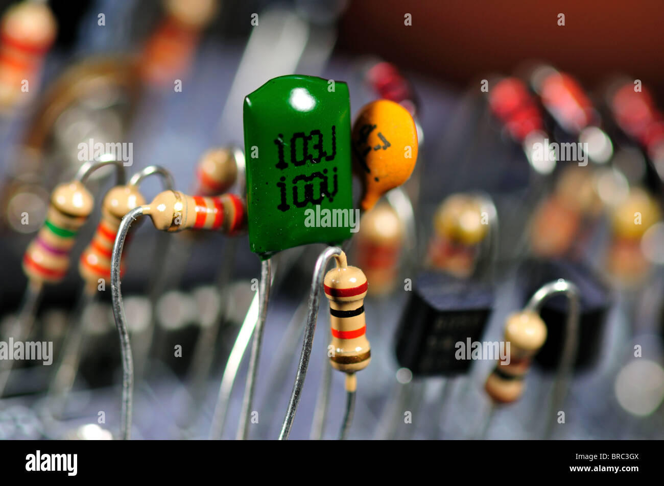 Electronic components capacitor and resistor Stock Photo Alamy