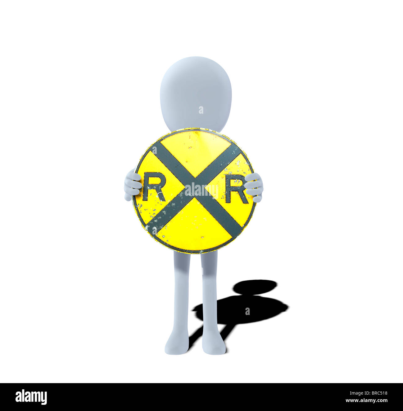 concept figure with sign Railroad crossing Stock Photo
