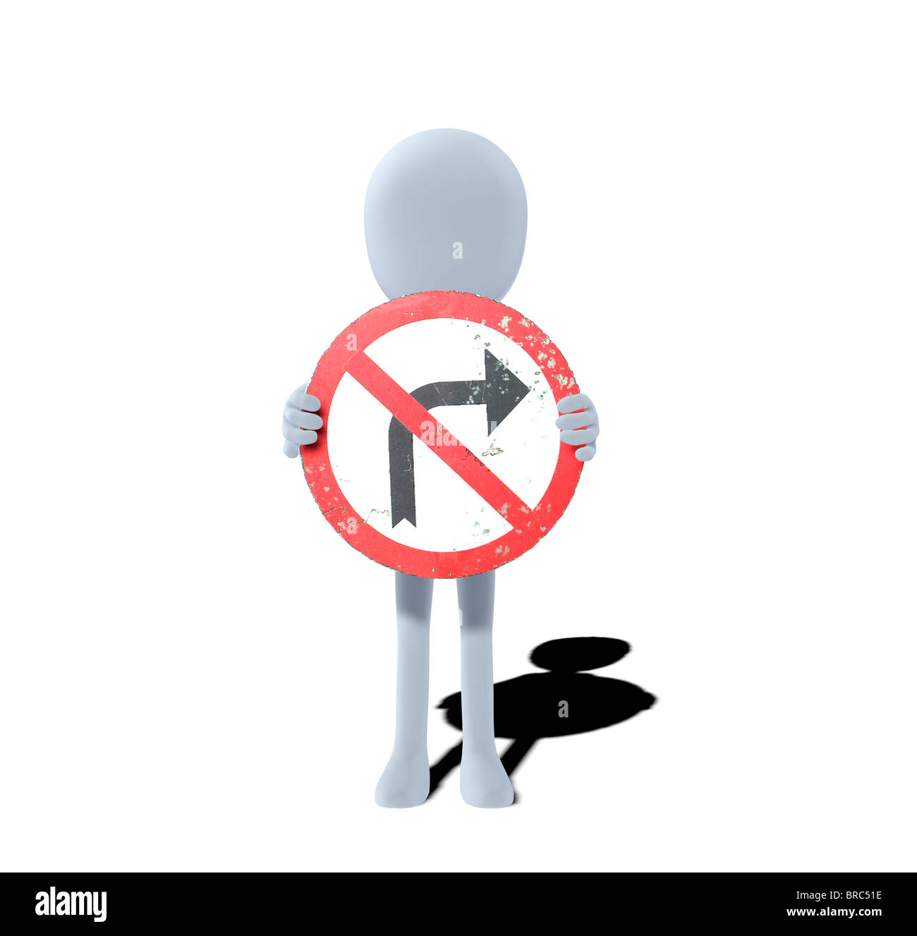 concept figure with sign no right turn Stock Photo