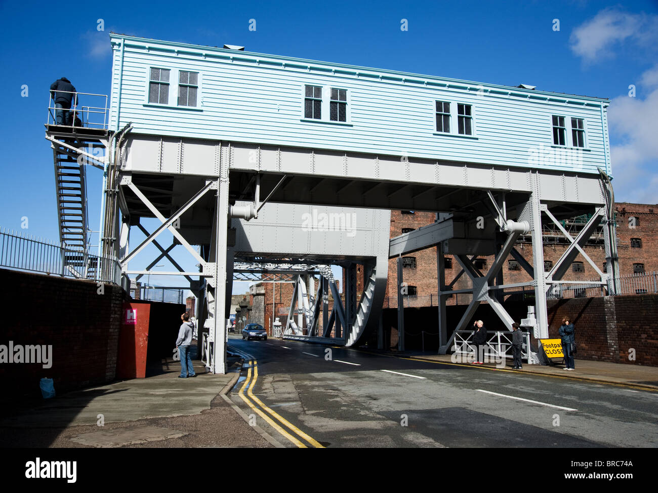 The restored bascule bridge in Liverpool's historic docklands Stock Photo