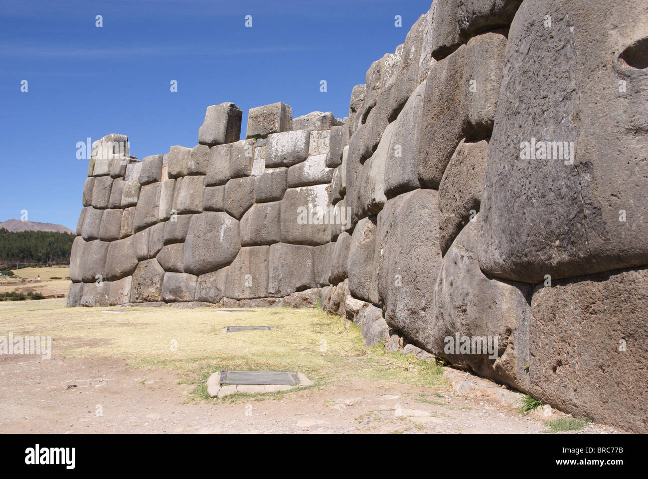Massive stones in Inca fortress walls, Sacsayhuaman, Cusco, Peru, South America  Stock Photo