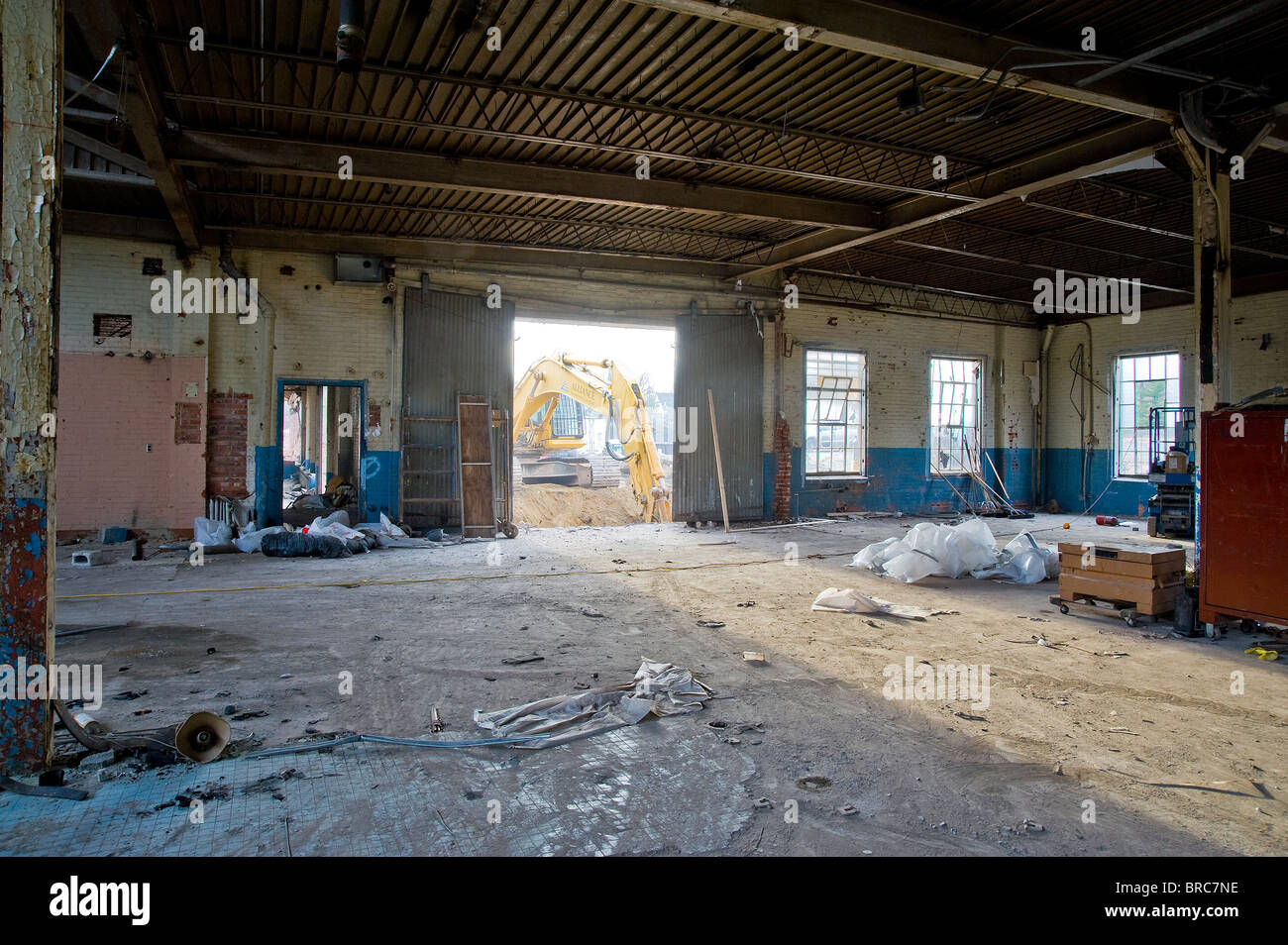 Demolition Of Old Industrial Building With Doorway Hole In Wall, Philadelphia, USA Stock Photo
