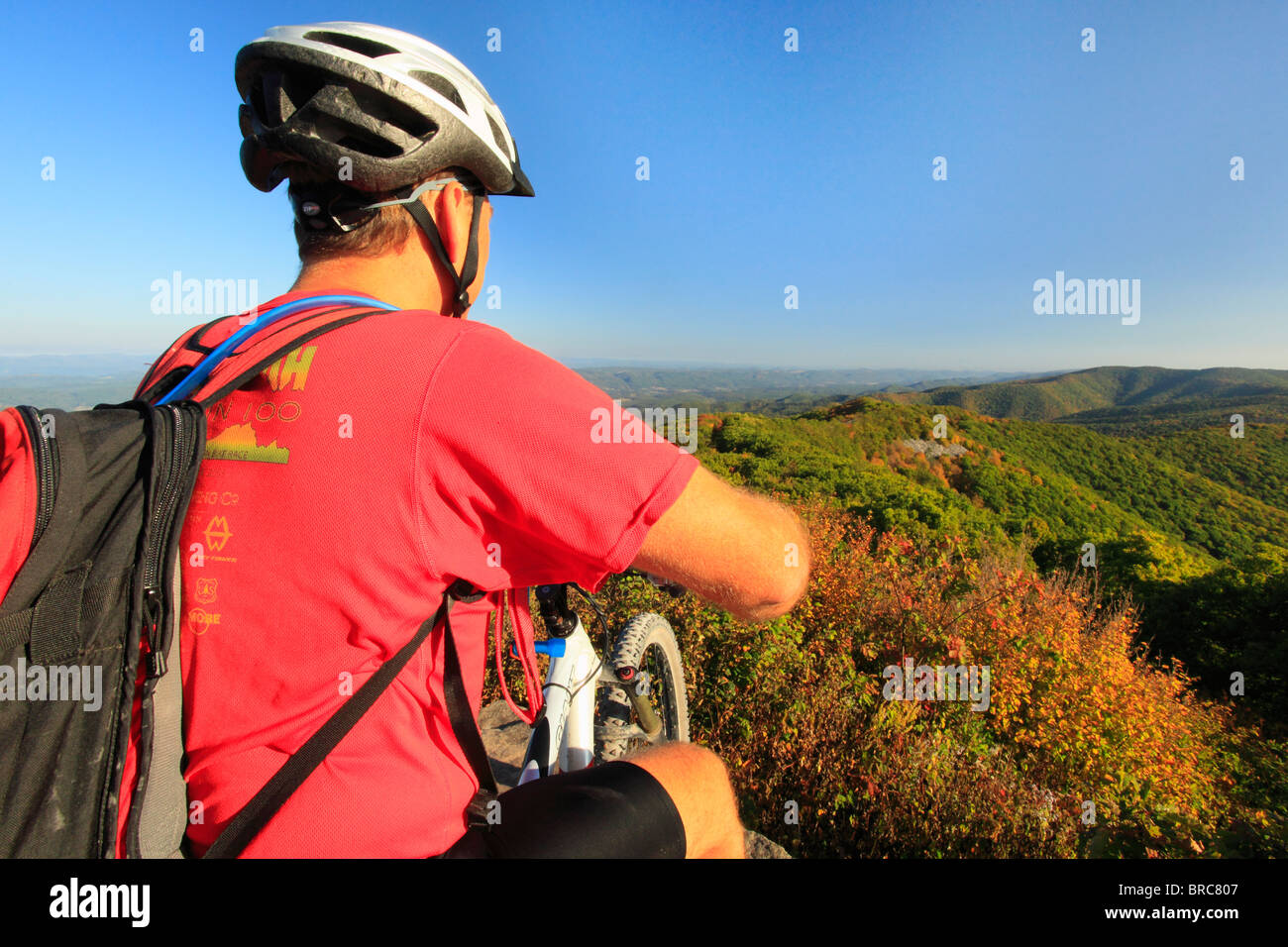 Mountain biker on Reddish Knob in George Washington National Forest near Dayton, Virginia, USA Stock Photo