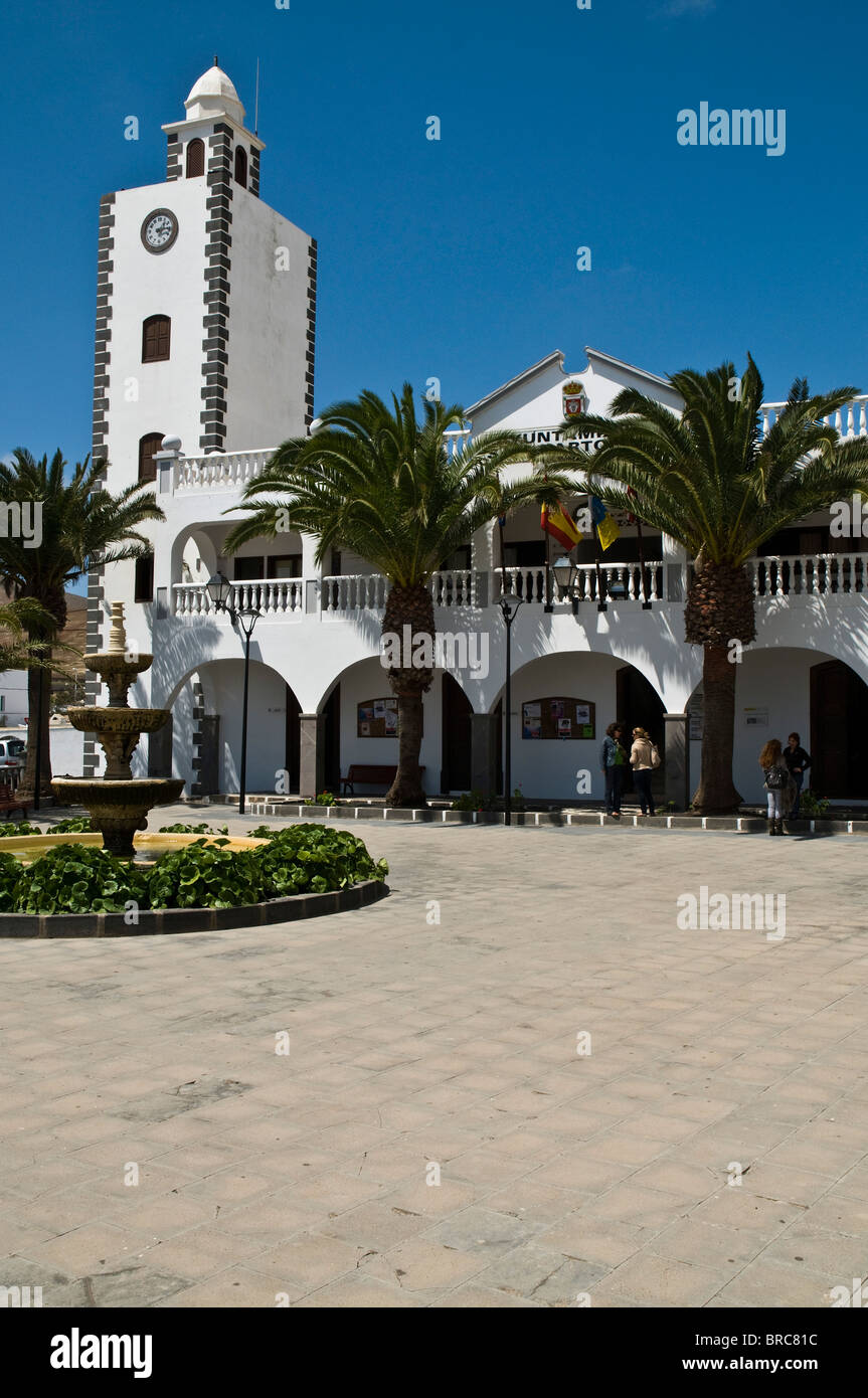 dh SAN BARTOLOME LANZAROTE Clock tower white building and village plaza