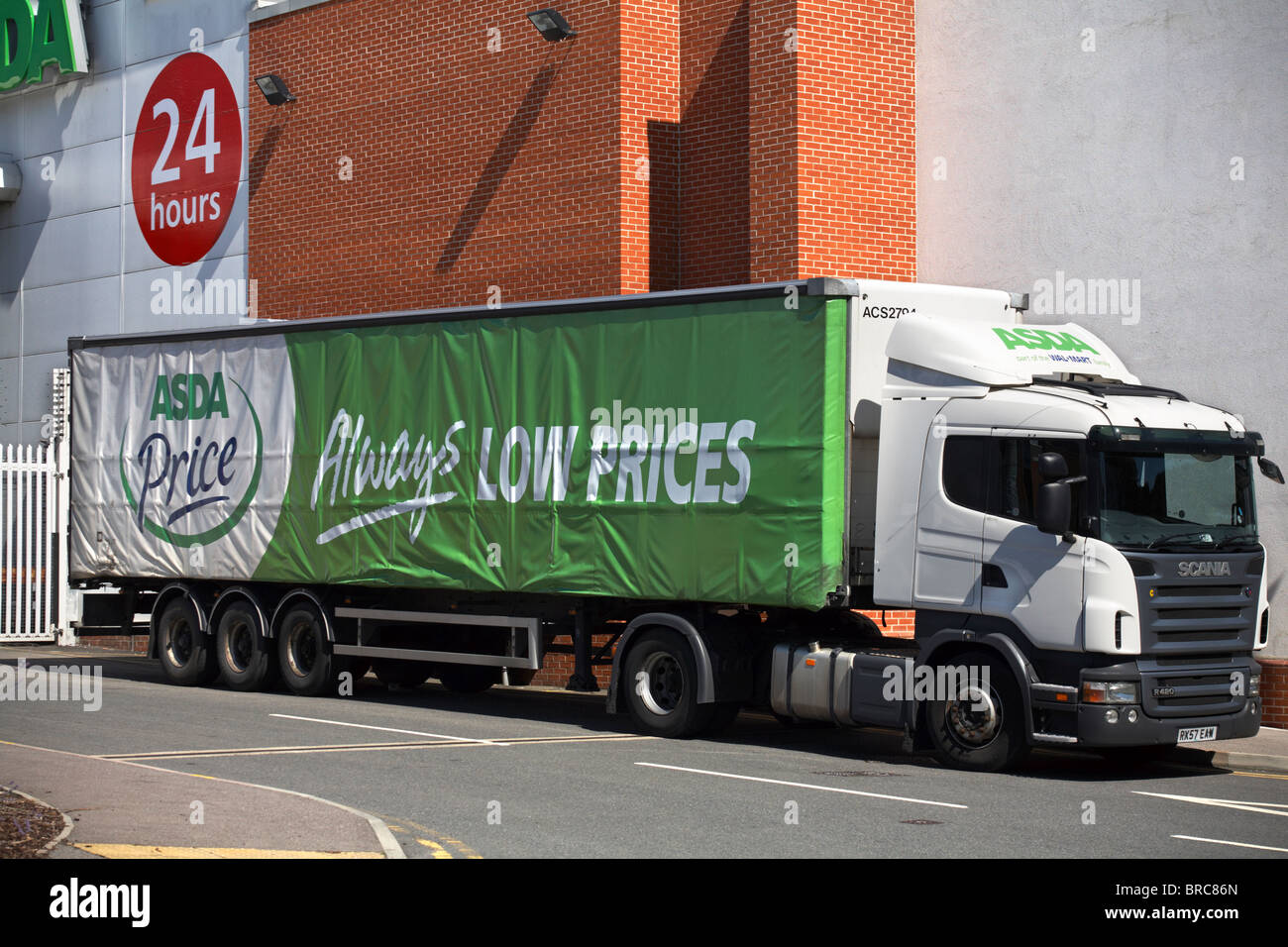 Large Asda juggernaut parked outside Asda store for deliveries in Poole, Dorset UK in August Stock Photo