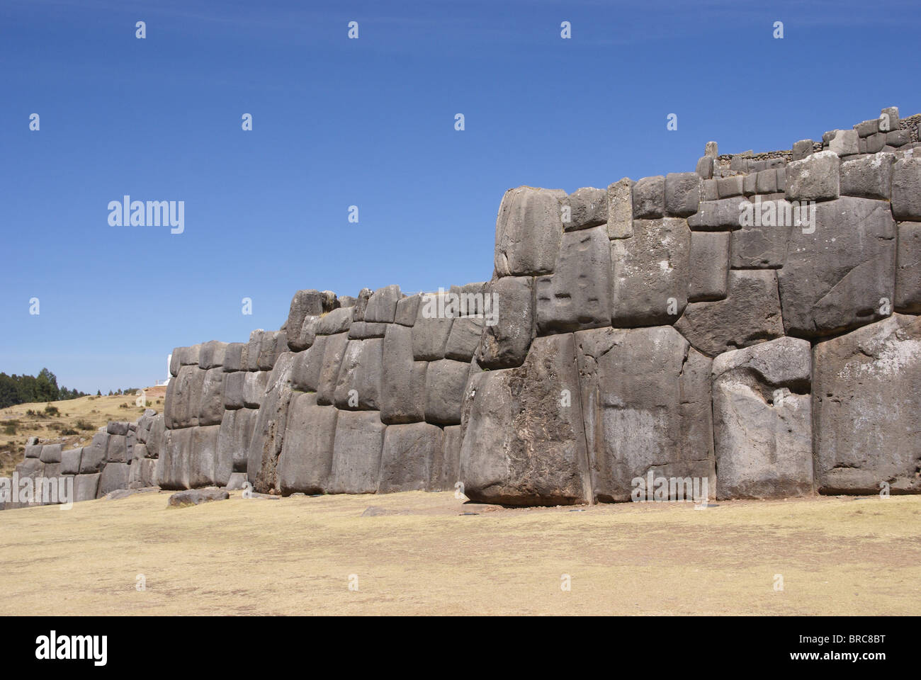 Massive stone Inca fortress walls, Sacsayhuaman, Cusco, Peru, South America Stock Photo