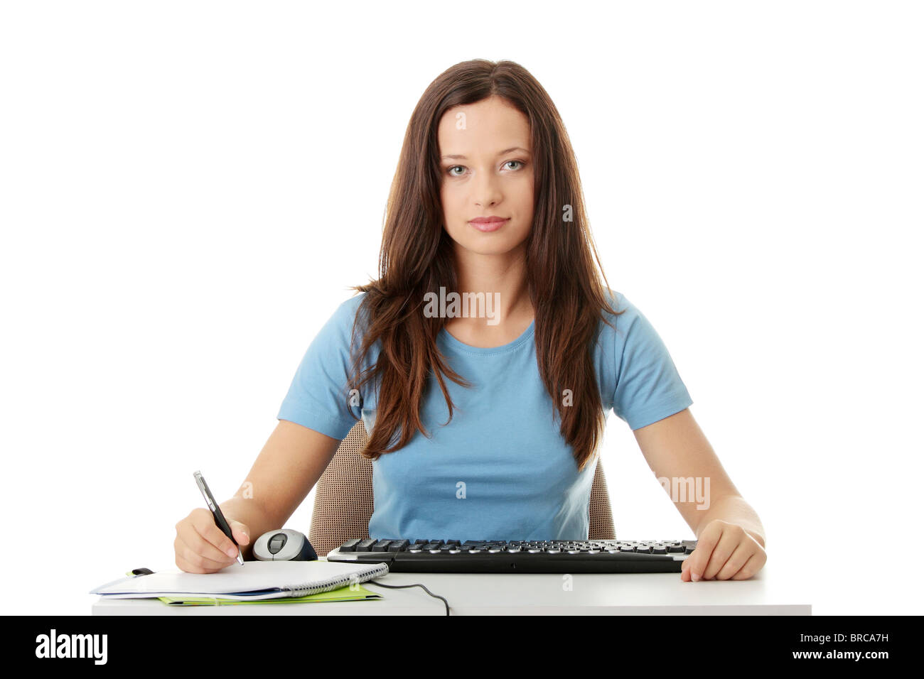Teen Girl Learning At The Desk E Learning Concept Isolated On