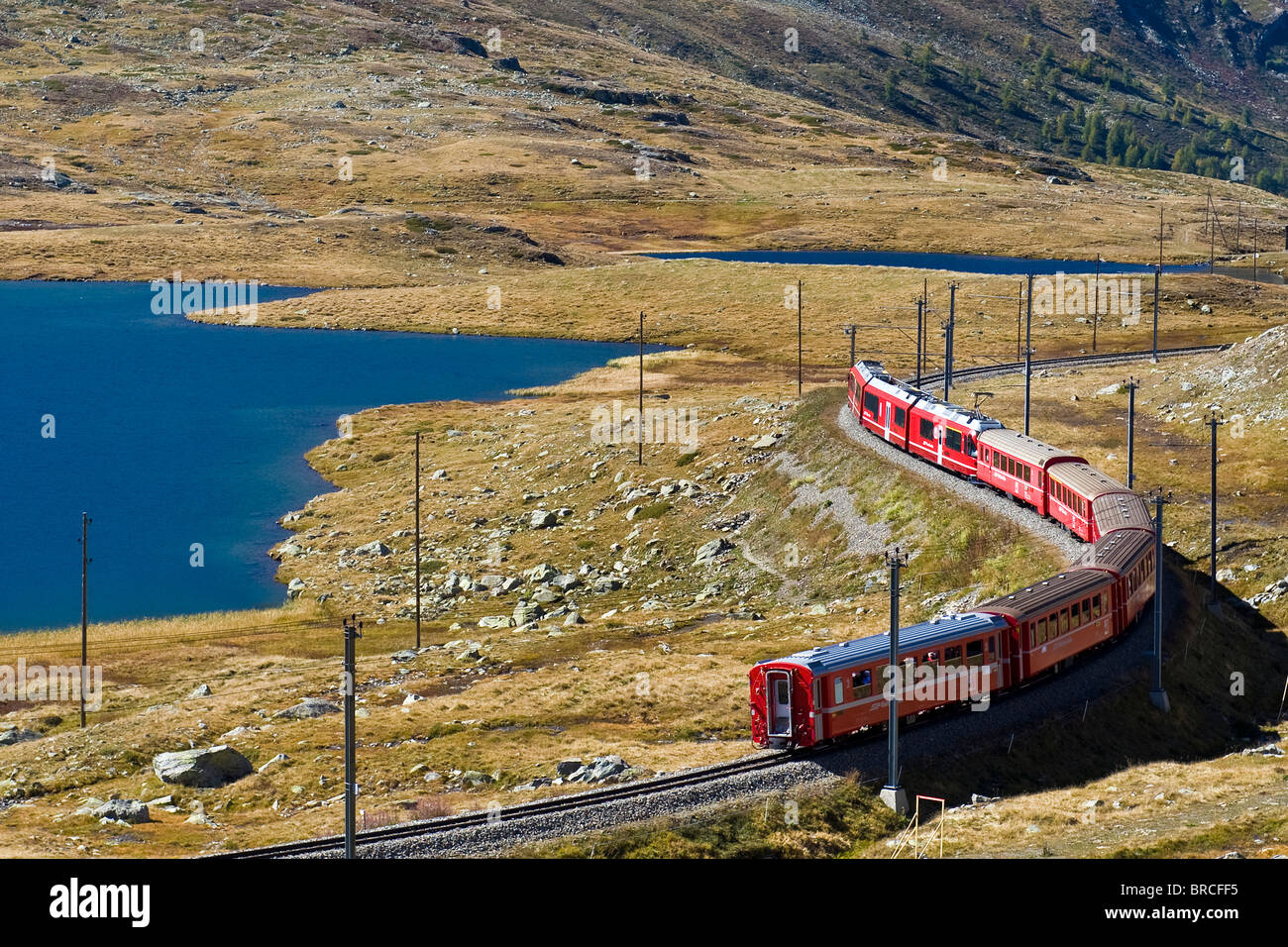 Bernina express train, Bernina pass, Switzerland Stock Photo