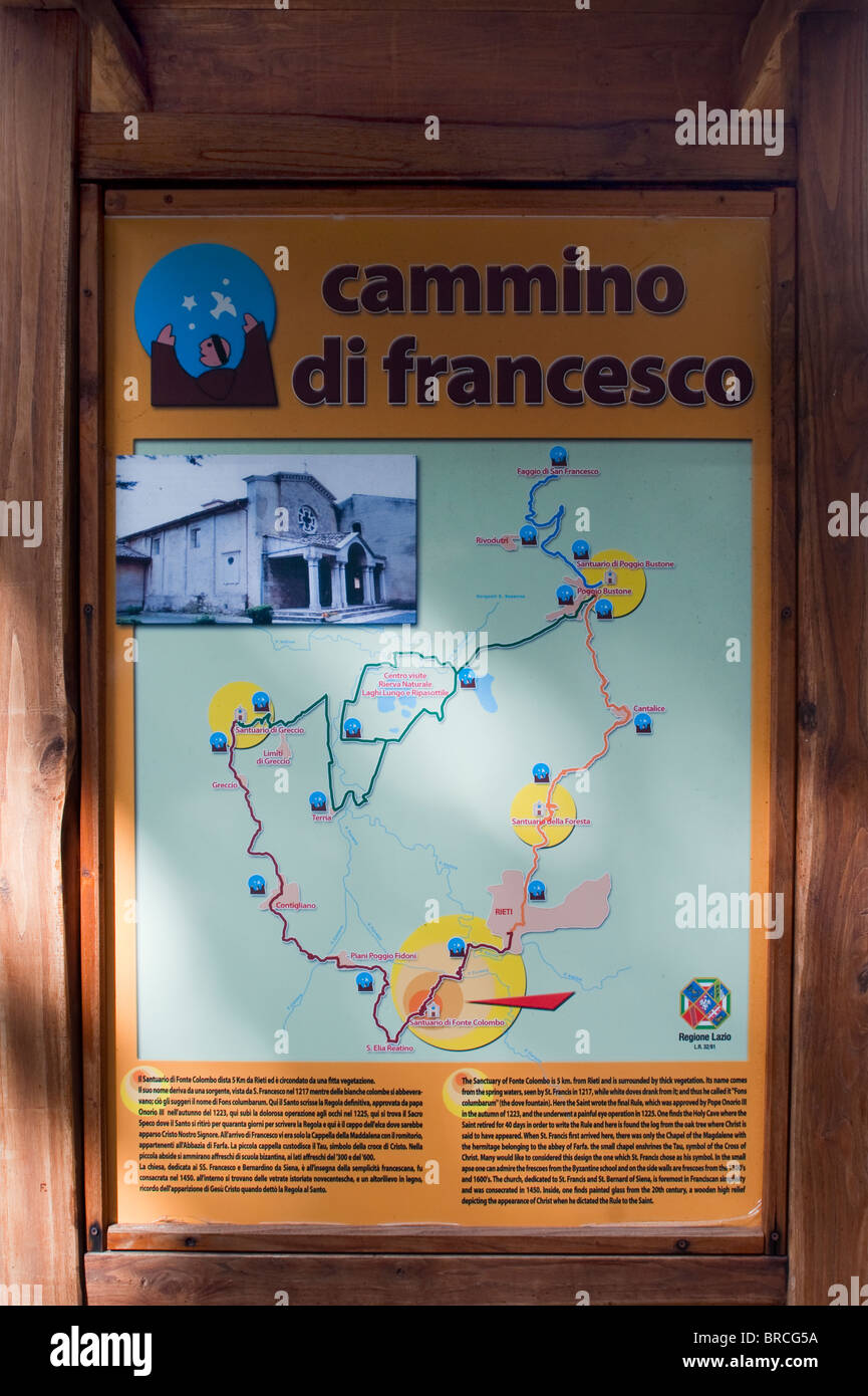 Map of St. Francis Walk, Rieti, Lazio (Latium), Italy, Europe. Stock Photo