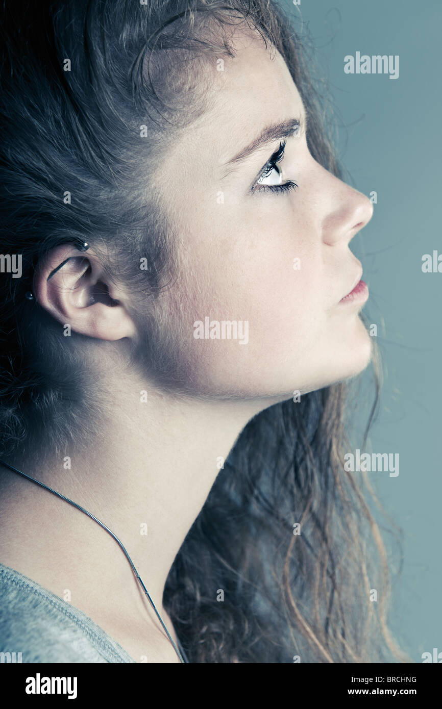 Profile Shot of a Long Haired Teen Stock Photo