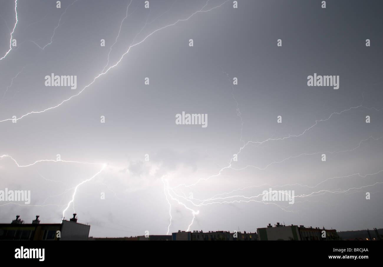 Thunder flashes at the sky night scenes Stock Photo Alamy