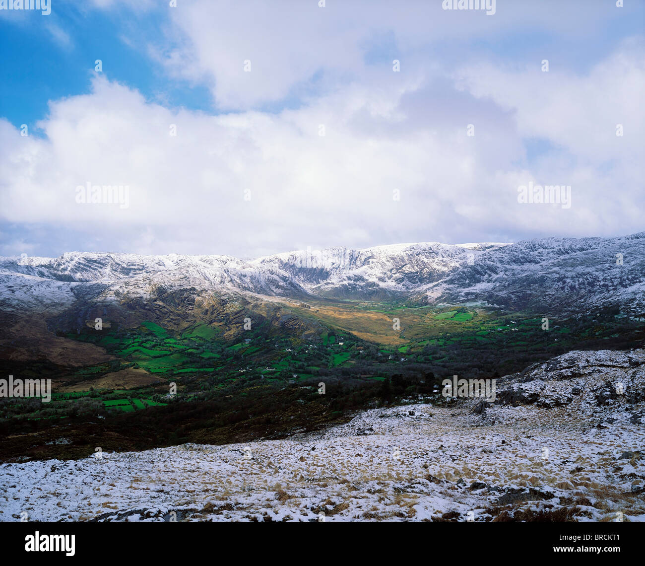 Caha Mountains, Co Cork, Ireland; Snow Over The Mountains Stock Photo