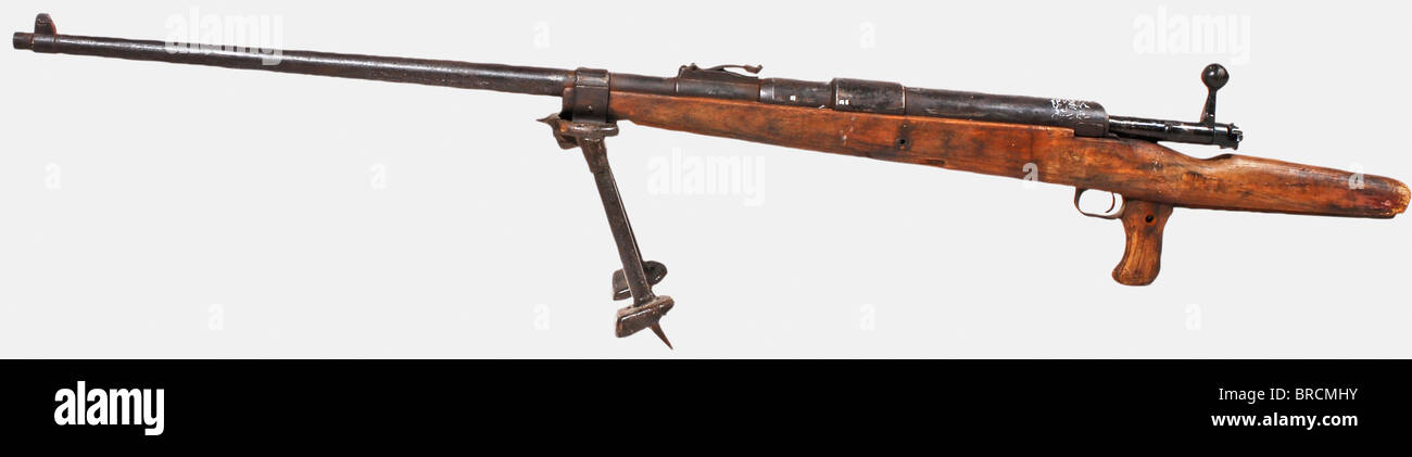 A German anti-tank Mauser rifle, calibre 13mm (13 x 94R), serial number  7373, pitted and rust-covered, made by "Mauser in 1918". With a second  pattern bipod. The lower part of the stock (