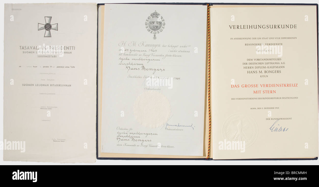 Hans M. Bongers, a pioneer of German civil aviation (1898 - 1981), awards and documents Passport, 1939 with numerous visas and entries. A historic, historical, 1930s, 20th century, troop, troops, armed forces, military, militaria, army, wing, group, air force, air forces, document, documents, object, objects, stills, clipping, clippings, cut out, cut-out, cut-outs, Stock Photo