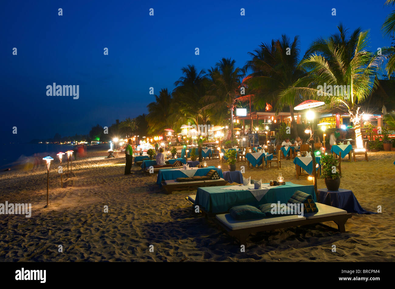 Restaurant at Lamai Beach, Ko Samui Island, Thailand Stock Photo