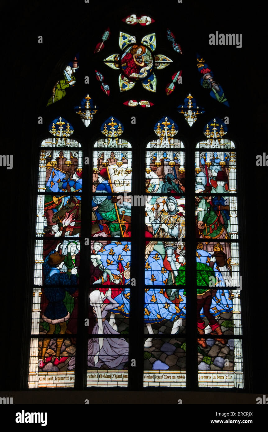 Joan of Arc entering Orleans stained glass window in Holy Cross