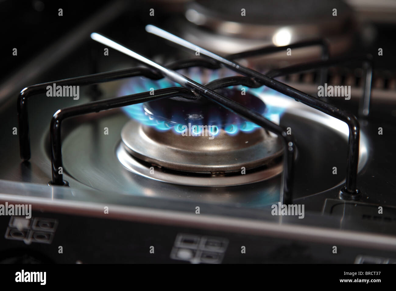 Blue gas jet of a domestic gas stove Stock Photo Alamy