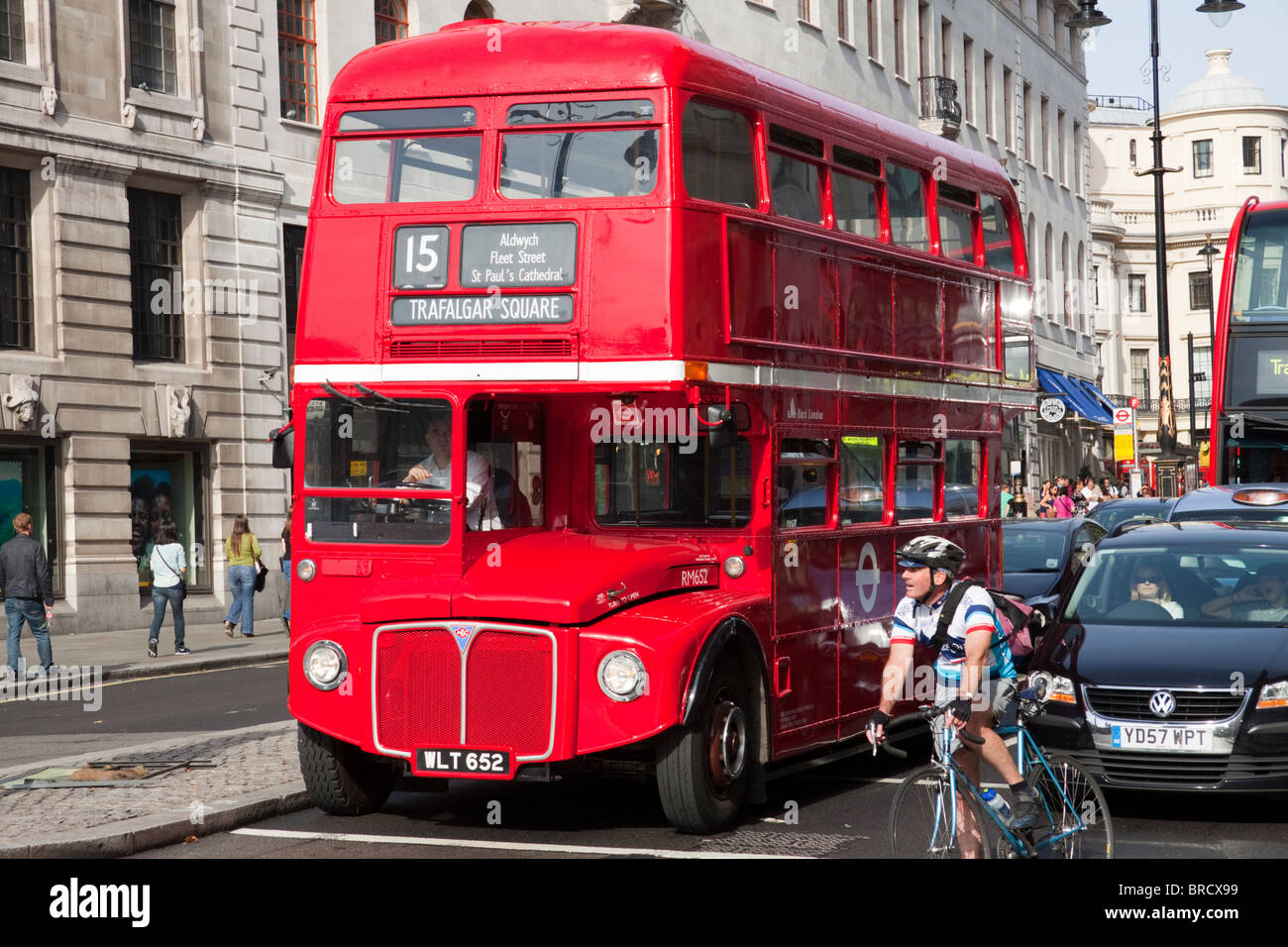 Traditional old red Routemaster London bus, London, England, UK Stock Photo