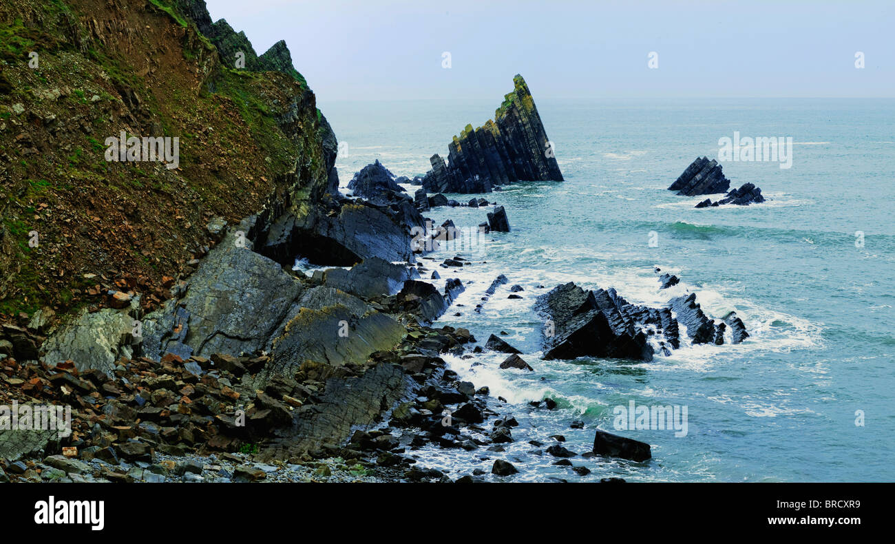 the beach and bay in the estate grounds of hartland abbey at hartland point on the north devon coast Stock Photo