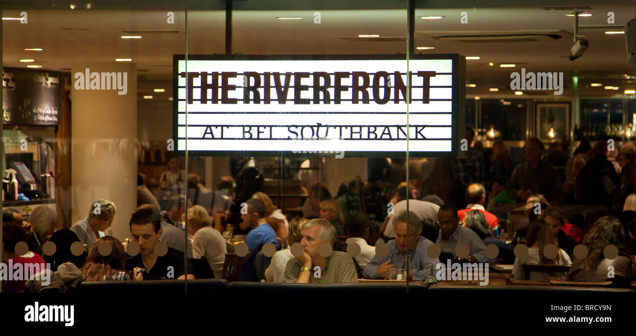 The Riverfront restaurant window Southbank, London, UK. Stock Photo
