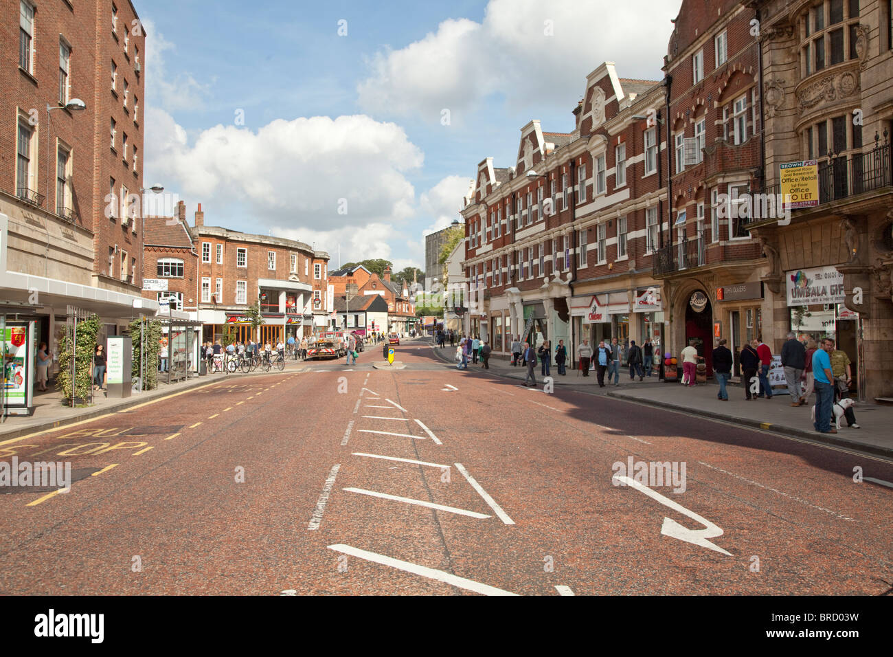 St Stephen's Street with Norwich Castle in background, city centre, Norwich, Norfolk, UK. Stock Photo