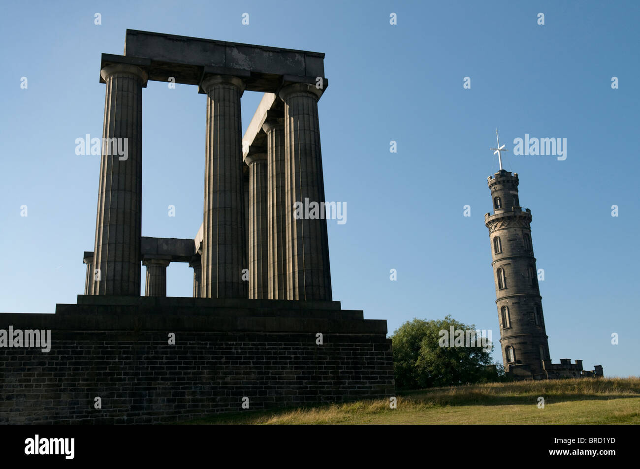 National Monument and Nelson Monument, Calton Hill, Edinburgh. Stock Photo