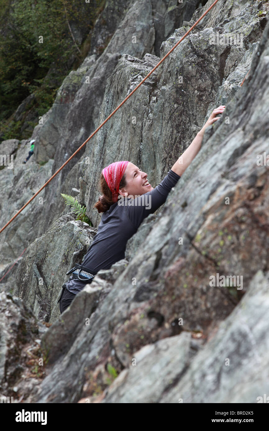 Girl rock climbing, Chamonix, Alps Stock Photo