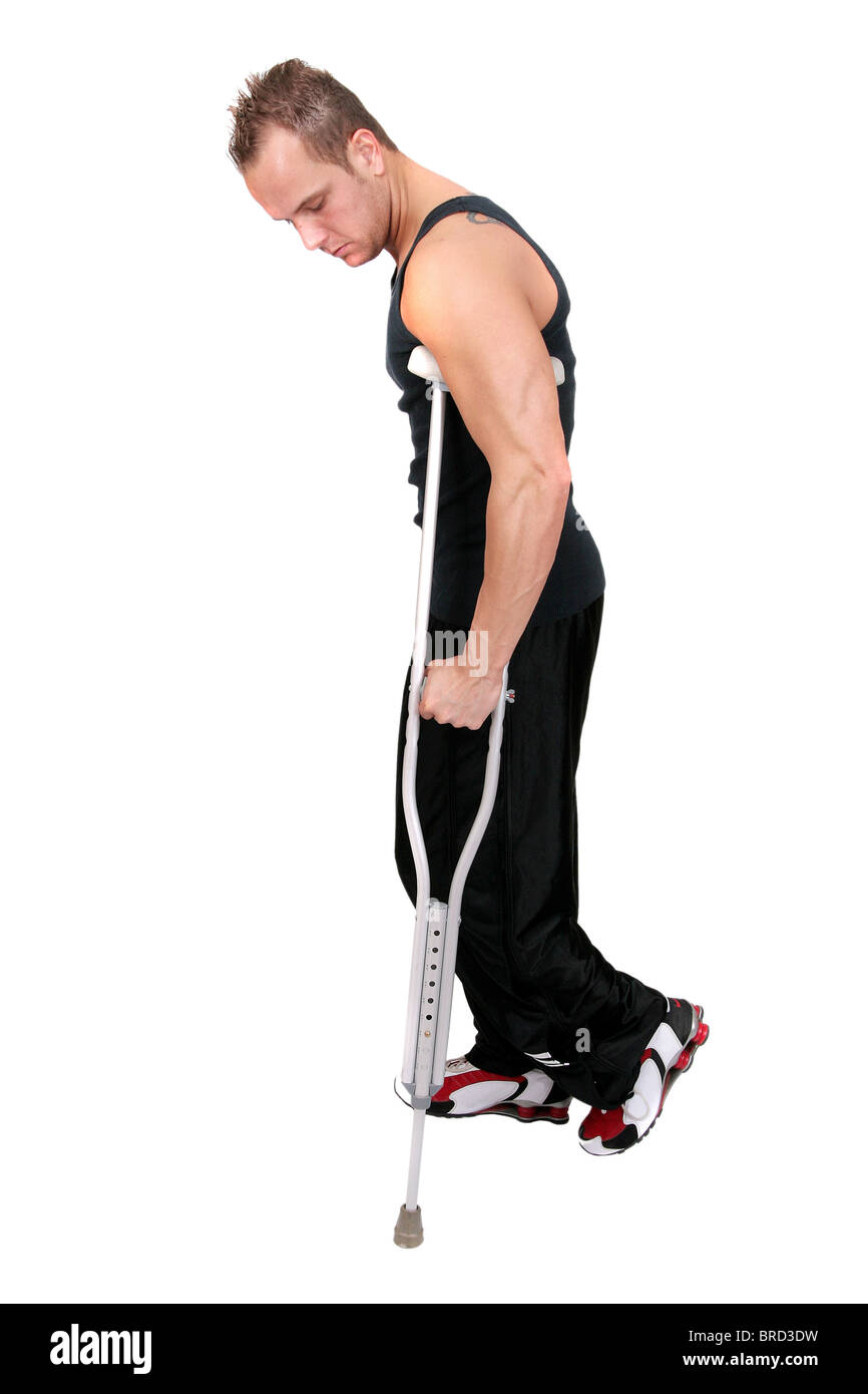 Man on crutches one leg hires stock photography and images Alamy