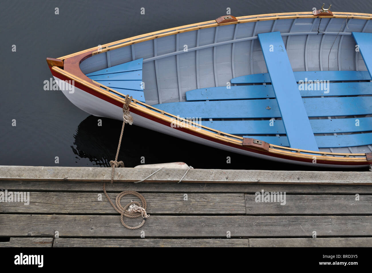 Small dingy on dock at the Center for Wooden boats, in Seattle Washington. Stock Photo