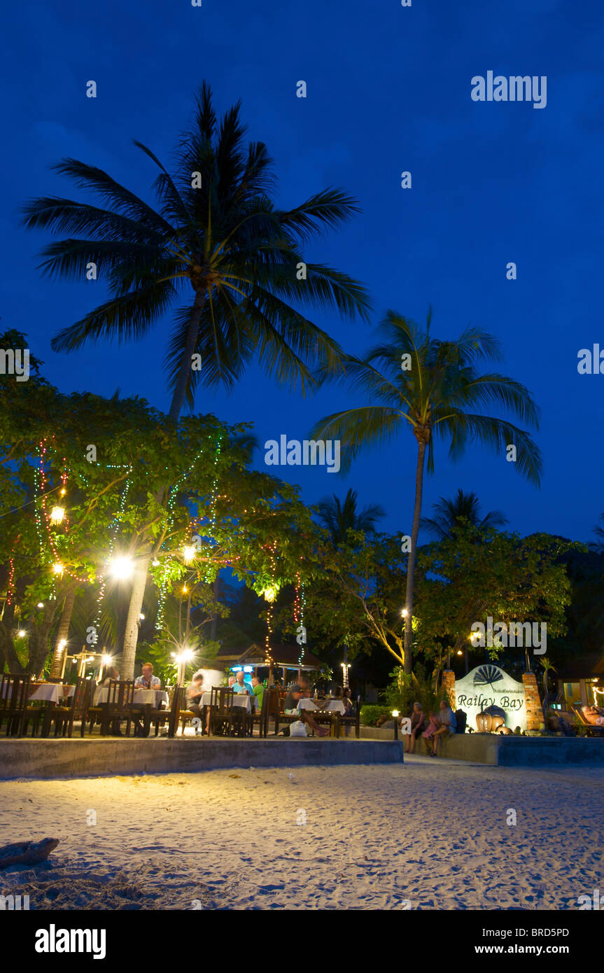 Restaurants at Ray Leh West Beach, Krabi, Thailand Stock Photo
