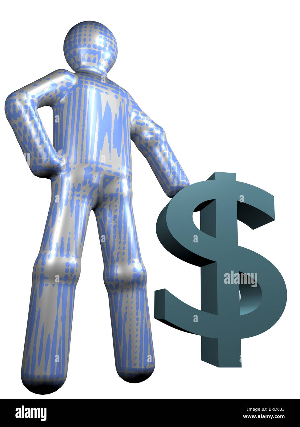 A stylized person standing next to dollar symbol Stock Photo