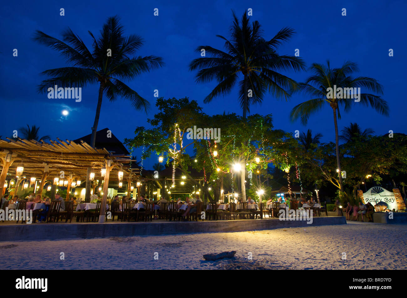 Restaurants at Ray Leh West Beach, Krabi, Thailand Stock Photo