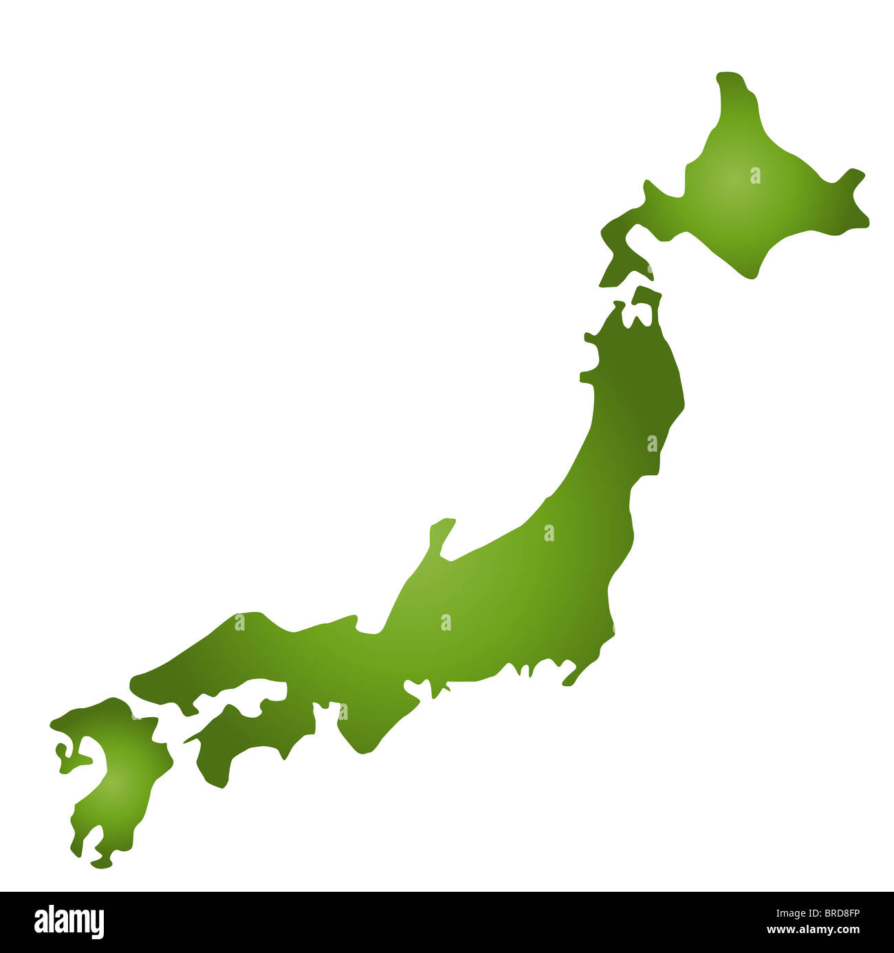 A stylized map of Japan in green tone. All isolated on white background. Stock Photo