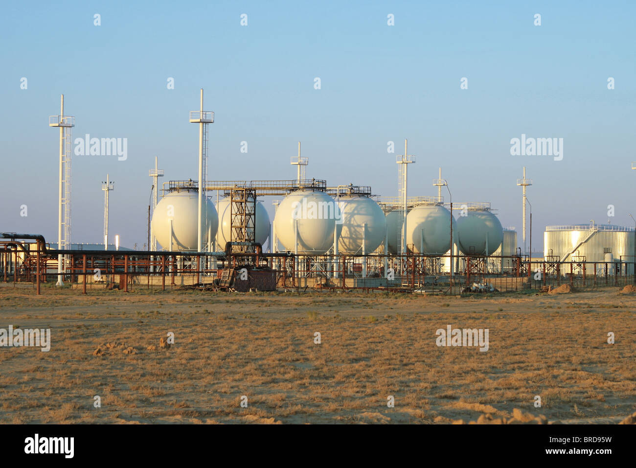 Installation for the production of liquefied gas. Stock Photo