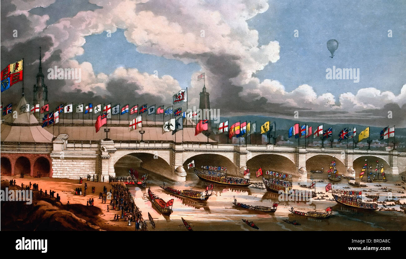 The new London bridge, as it appeared on Monday, August 1st, 1831, at the ceremony of opening by their Majesties Stock Photo