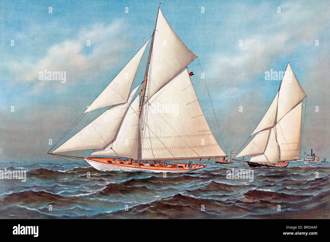 Vigilant and Valkyrie in a 'thrash to windward' in the race for 'The America's Cup' October 7th, 9th. & 13th. 1893 Stock Photo