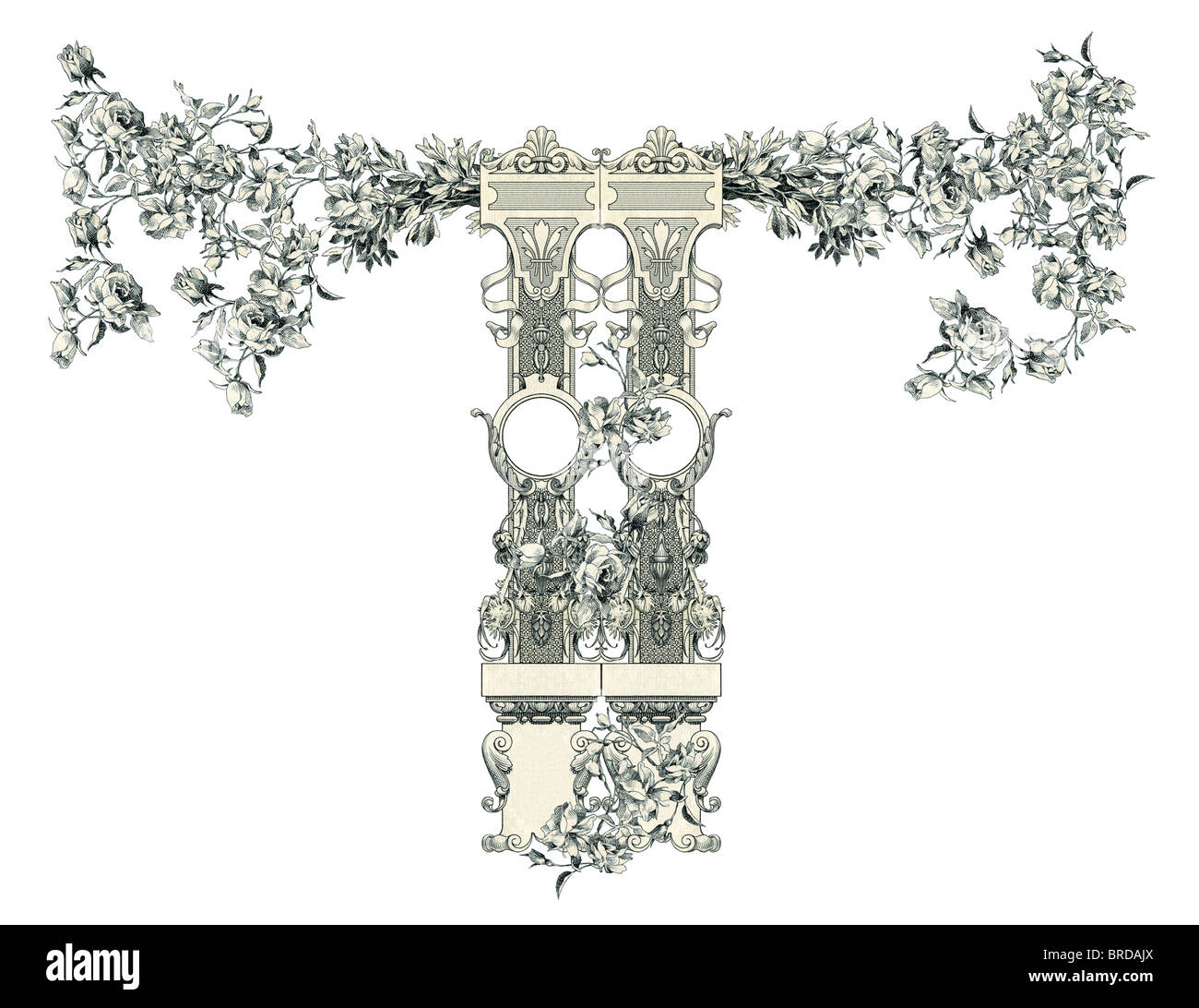Luxuriously illustrated old capital letter T Stock Photo - Alamy