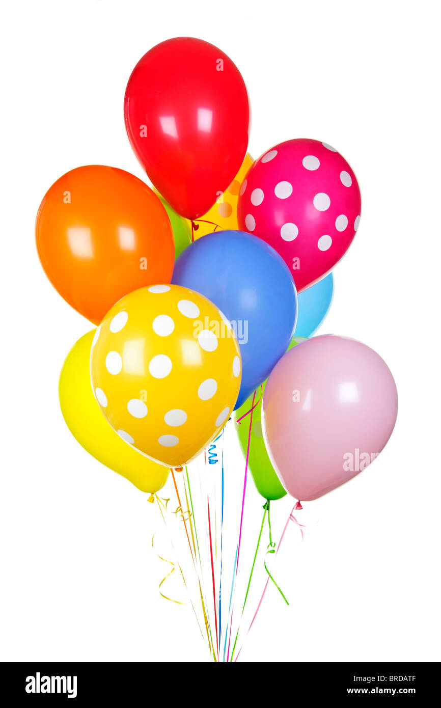 Colorful helium balloons isolated on white background Stock Photo - Alamy