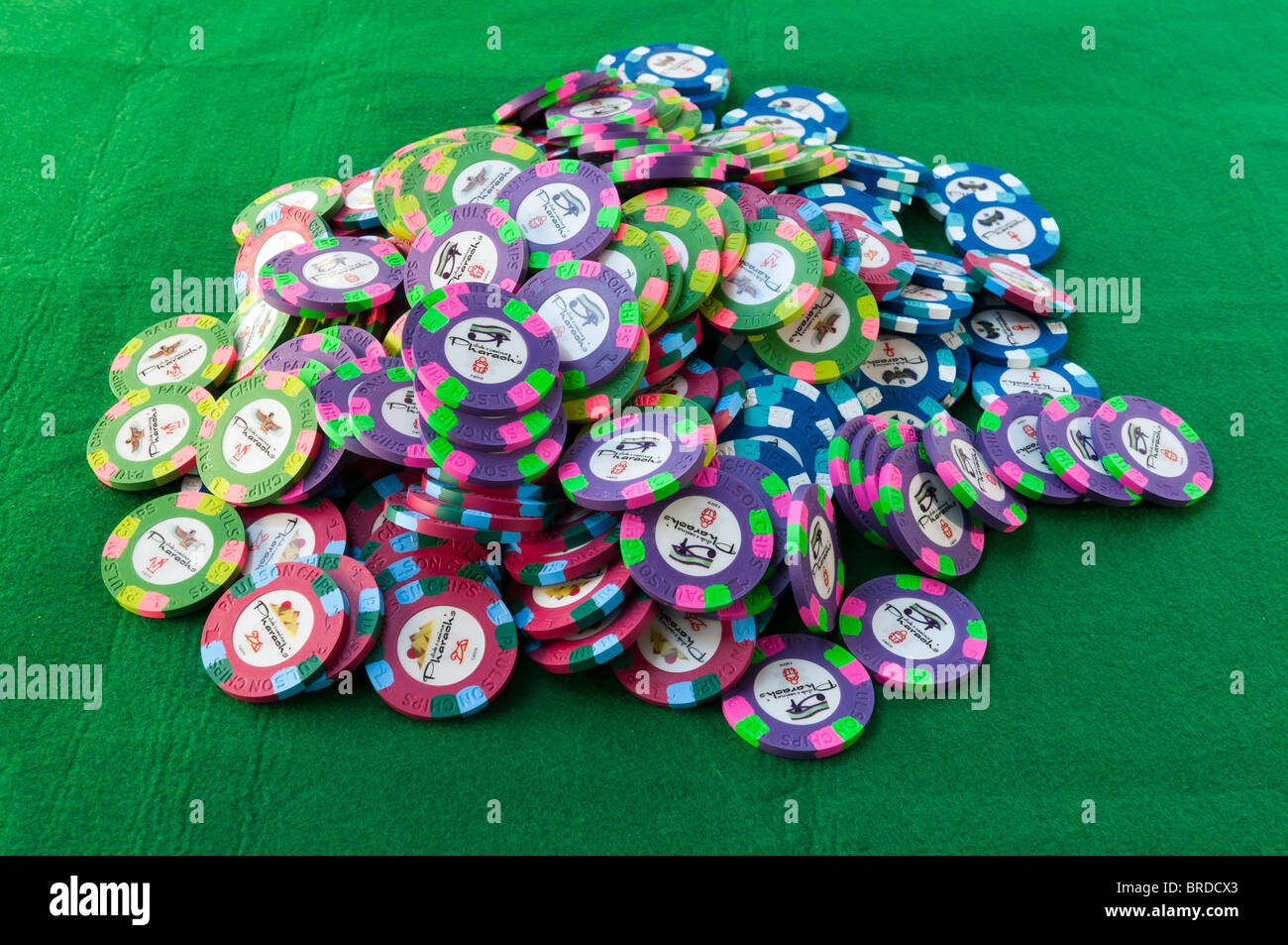 A pile of colorful poker chips Stock Photo