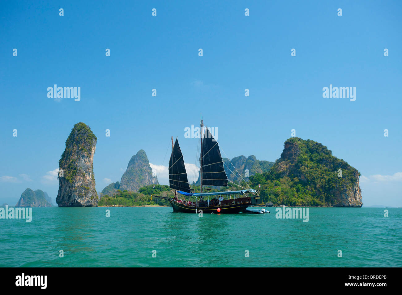 Junk in the Phang Nga Bay, Phuket, Thailand Stock Photo