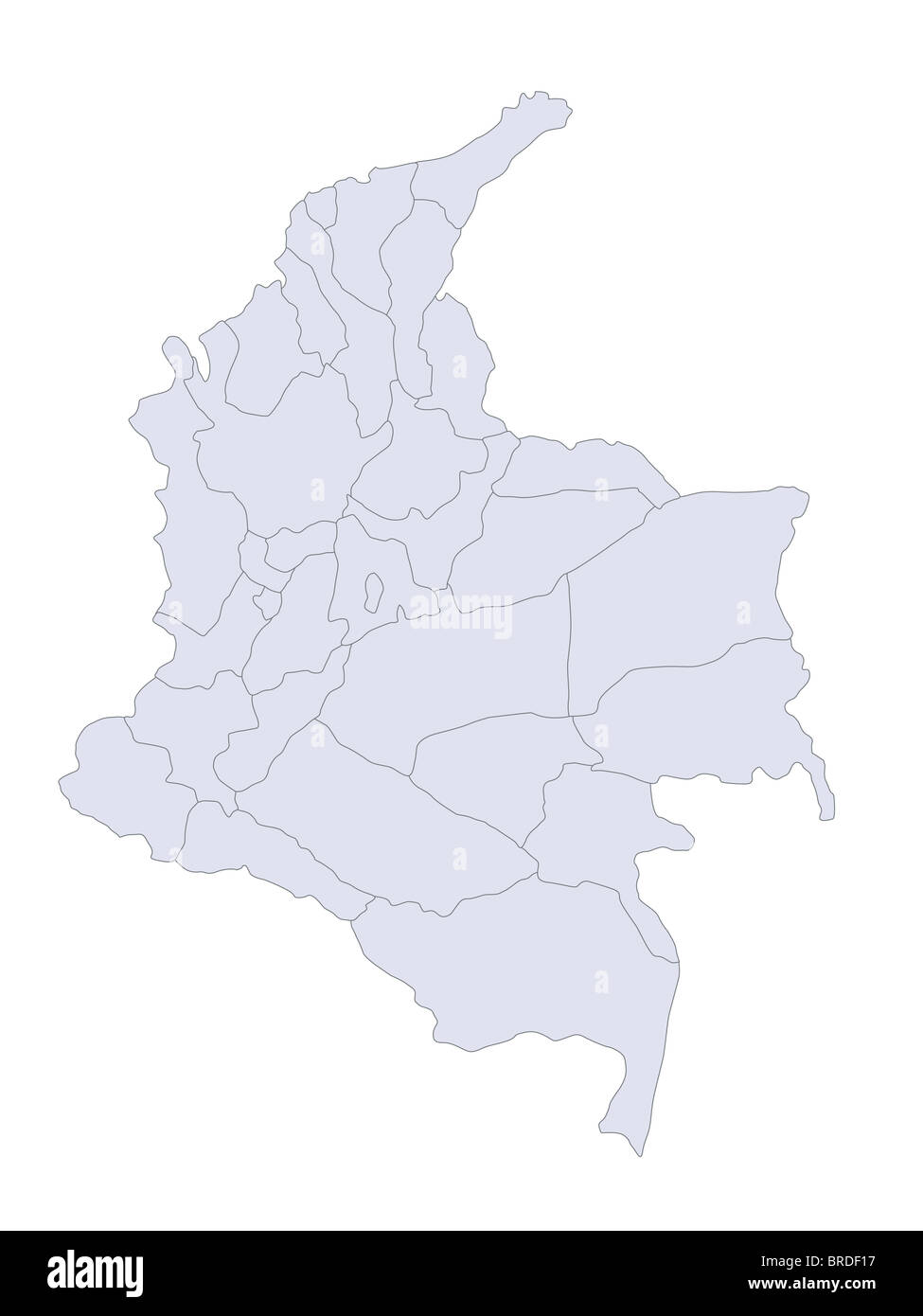 A stylized map of Colombia showing the different provinces. Stock Photo