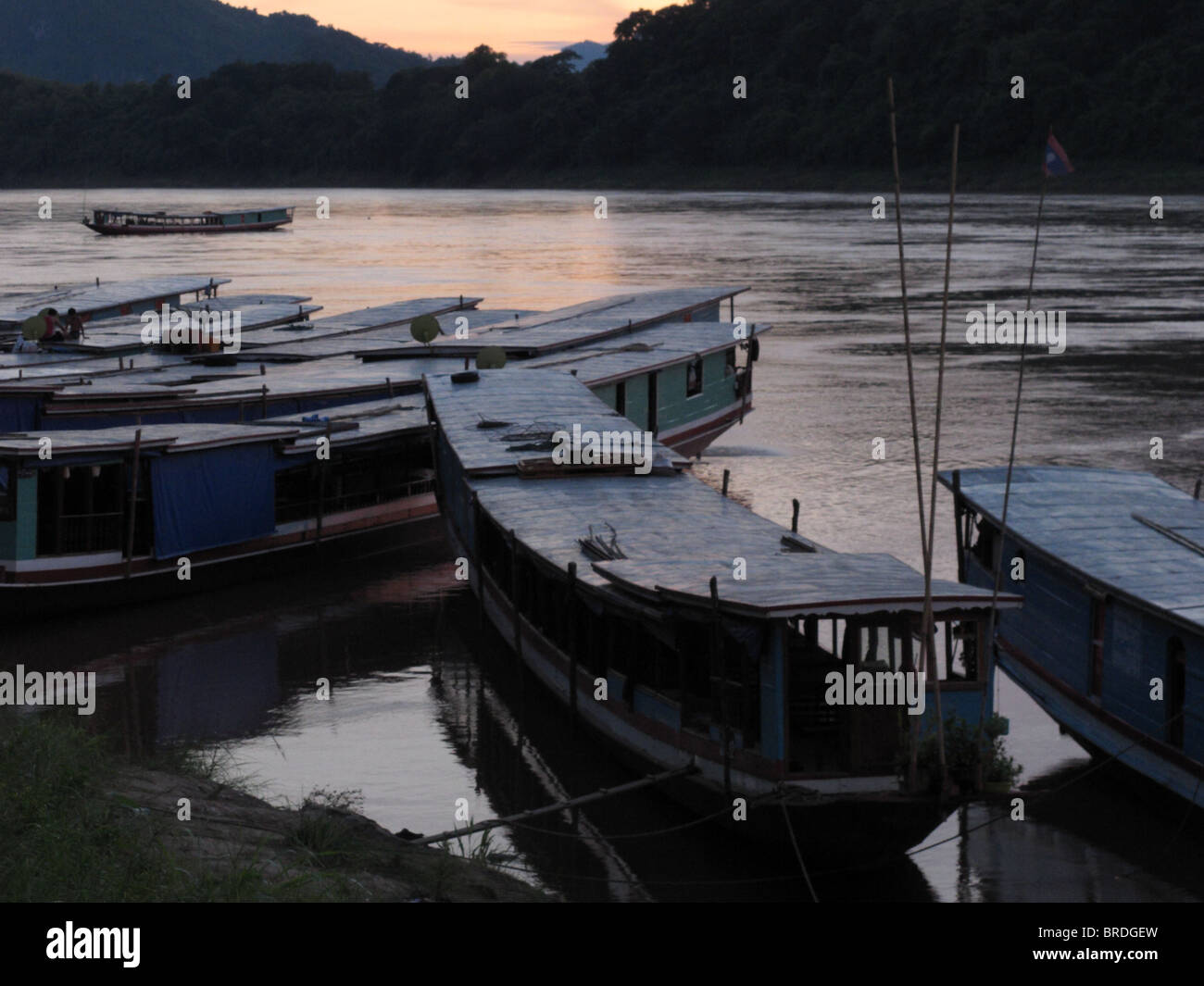 Boats on the Meekong River Laos Stock Photo