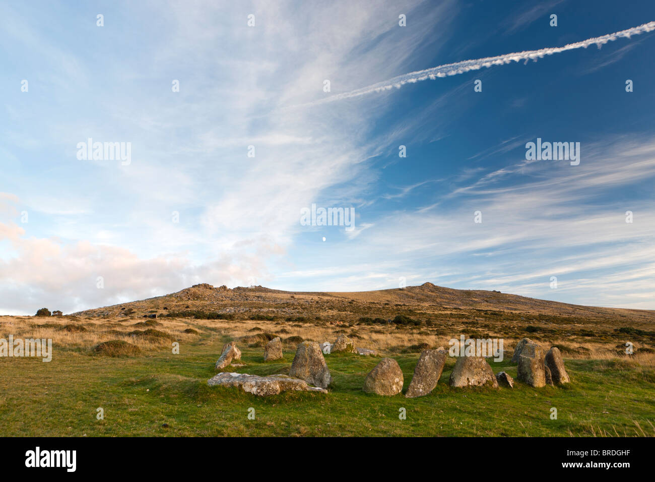 The Nine Maidens, Belstone Tor. Dartmoor National Park Stock Photo