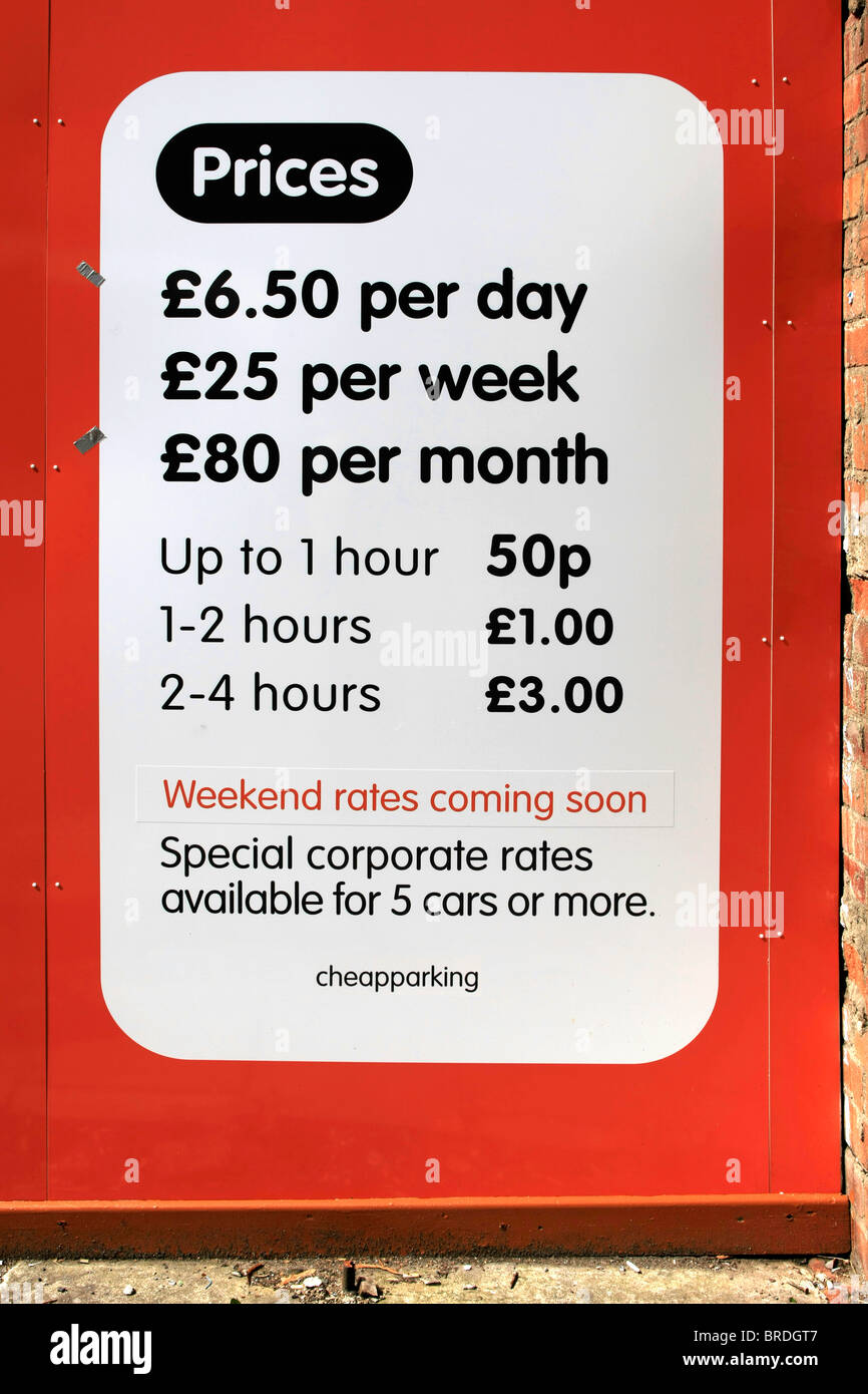 Car Park charges sign Stock Photo Alamy