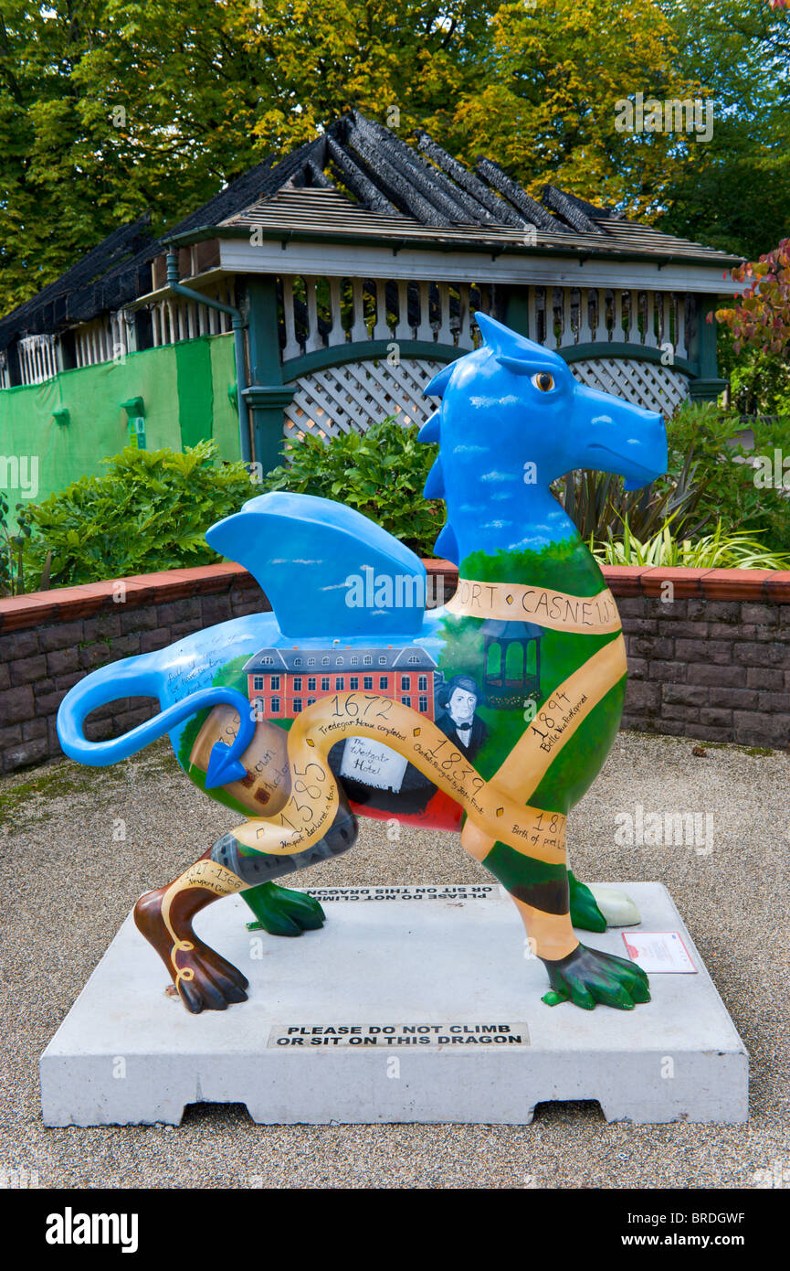 'Amser' dragon in a public park part of the Superdragons Trail a community arts project in Newport Gwent South East Wales UK Stock Photo