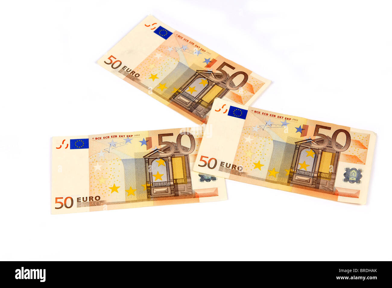 Group of three 50 Euro notes against a white background Stock Photo - Alamy
